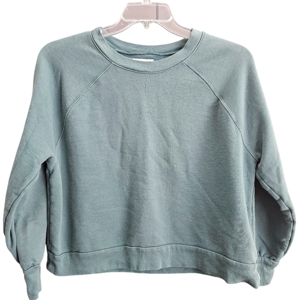 Madewell Size S Womens Teal Cotton Blend Crew‎ Neck Crop Casual Sweatshirt